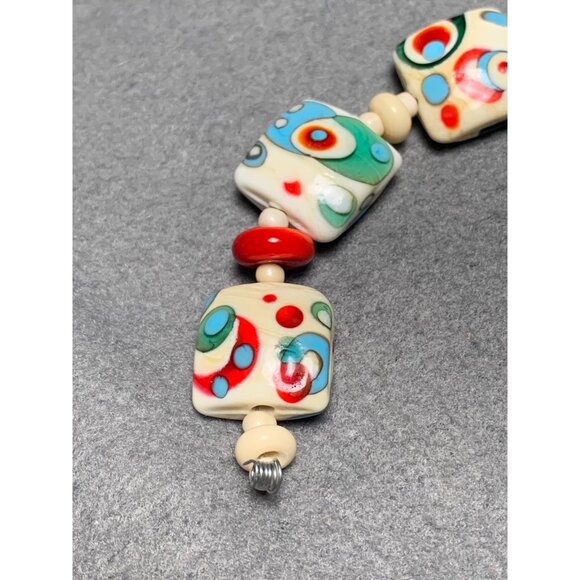 Colorful Lampwork Bead Squares with Red & Blue Dots 13 beads - Picture 2 of 12